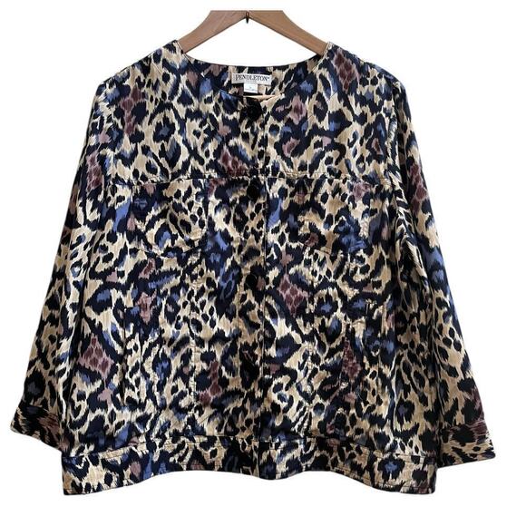 Pendleton Silk Ikat Print Bracelet Sleeve Button Lightweight Jacket Petite Large - Picture 4 of 13